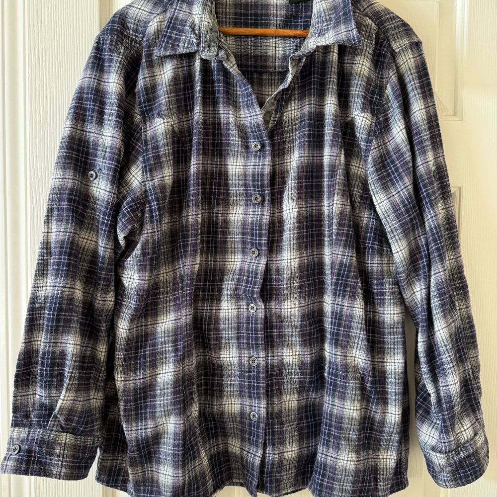 Coldwater Creek Plaid Button-Up Shirt - Blue and White